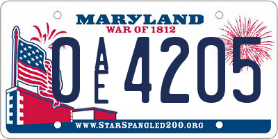 MD license plate 0AE4205