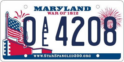 MD license plate 0AE4208