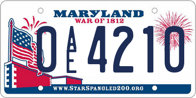 MD license plate 0AE4210