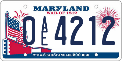 MD license plate 0AE4212