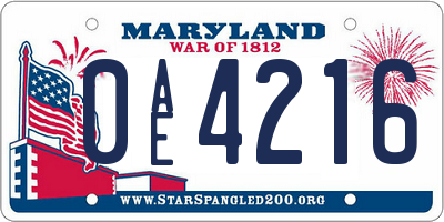 MD license plate 0AE4216
