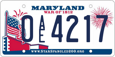 MD license plate 0AE4217