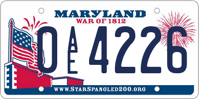 MD license plate 0AE4226