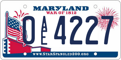 MD license plate 0AE4227
