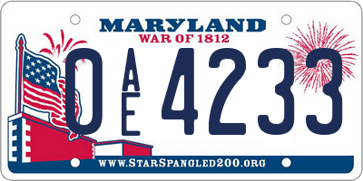 MD license plate 0AE4233