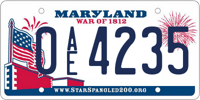MD license plate 0AE4235