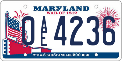 MD license plate 0AE4236