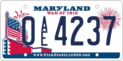 MD license plate 0AE4237