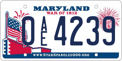 MD license plate 0AE4239