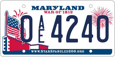 MD license plate 0AE4240