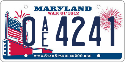 MD license plate 0AE4241