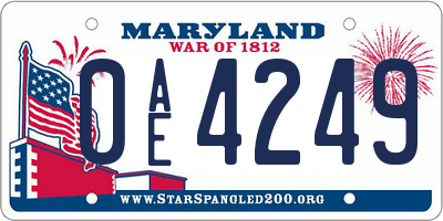 MD license plate 0AE4249