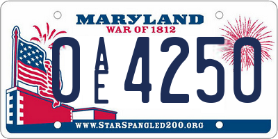 MD license plate 0AE4250