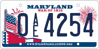 MD license plate 0AE4254