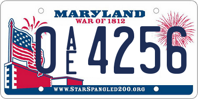 MD license plate 0AE4256