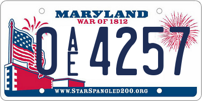 MD license plate 0AE4257