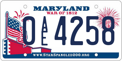 MD license plate 0AE4258