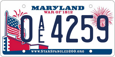MD license plate 0AE4259