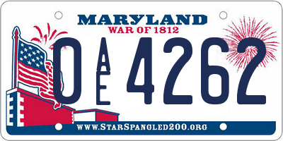 MD license plate 0AE4262