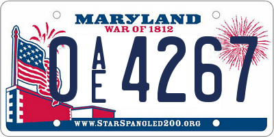 MD license plate 0AE4267