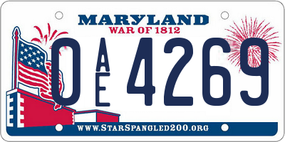 MD license plate 0AE4269