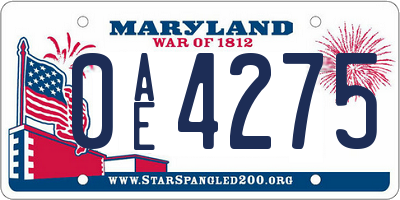 MD license plate 0AE4275