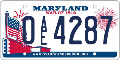 MD license plate 0AE4287