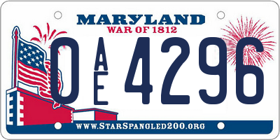 MD license plate 0AE4296