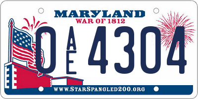 MD license plate 0AE4304