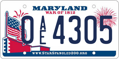 MD license plate 0AE4305