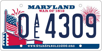 MD license plate 0AE4309
