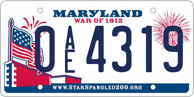 MD license plate 0AE4319