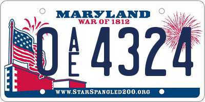 MD license plate 0AE4324