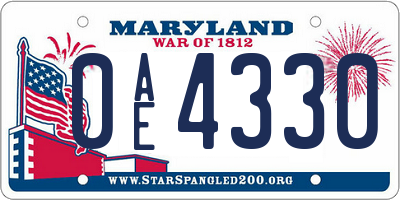 MD license plate 0AE4330