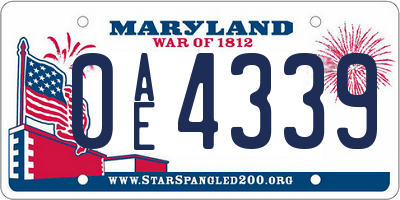 MD license plate 0AE4339