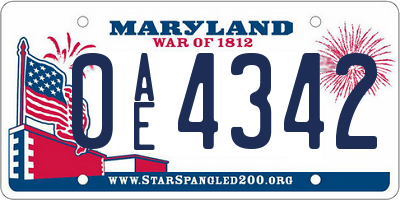 MD license plate 0AE4342