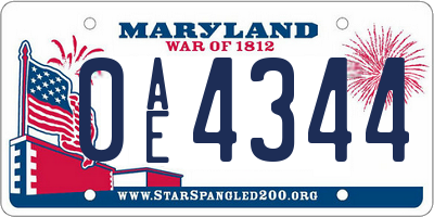 MD license plate 0AE4344