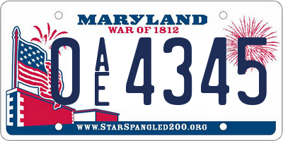 MD license plate 0AE4345