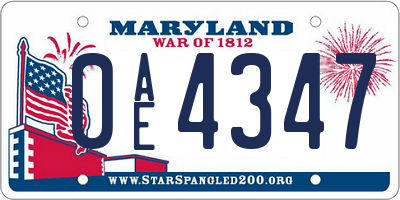 MD license plate 0AE4347