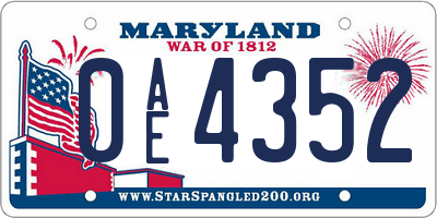 MD license plate 0AE4352
