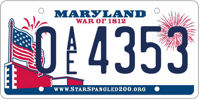 MD license plate 0AE4353