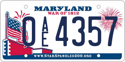 MD license plate 0AE4357