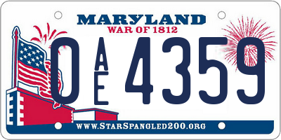 MD license plate 0AE4359