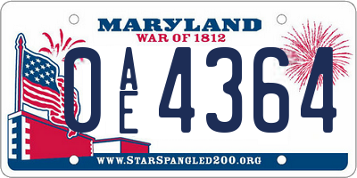 MD license plate 0AE4364