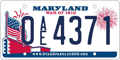 MD license plate 0AE4371