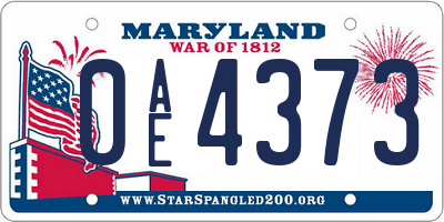 MD license plate 0AE4373