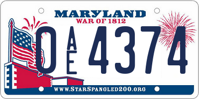 MD license plate 0AE4374