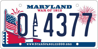 MD license plate 0AE4377