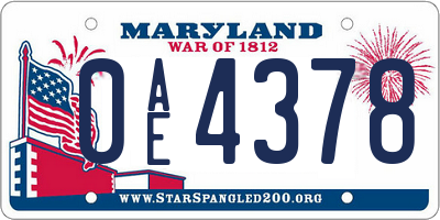 MD license plate 0AE4378