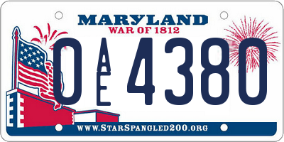 MD license plate 0AE4380